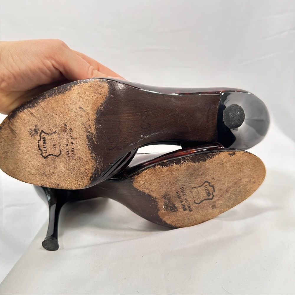 Stuart Weitzman Tortoise Shell Peep Toe Heels - Picture 9 of 12